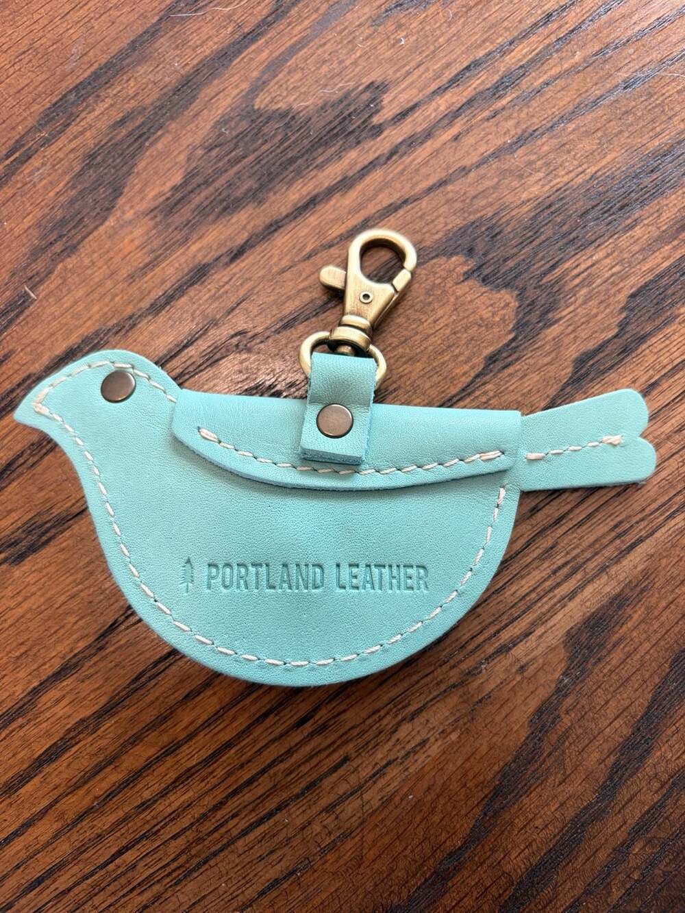 Portland Leather Mockingbird Pouch Mint Green Leather Keychain